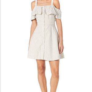 JOA Blue and White Off Shoulder Dress